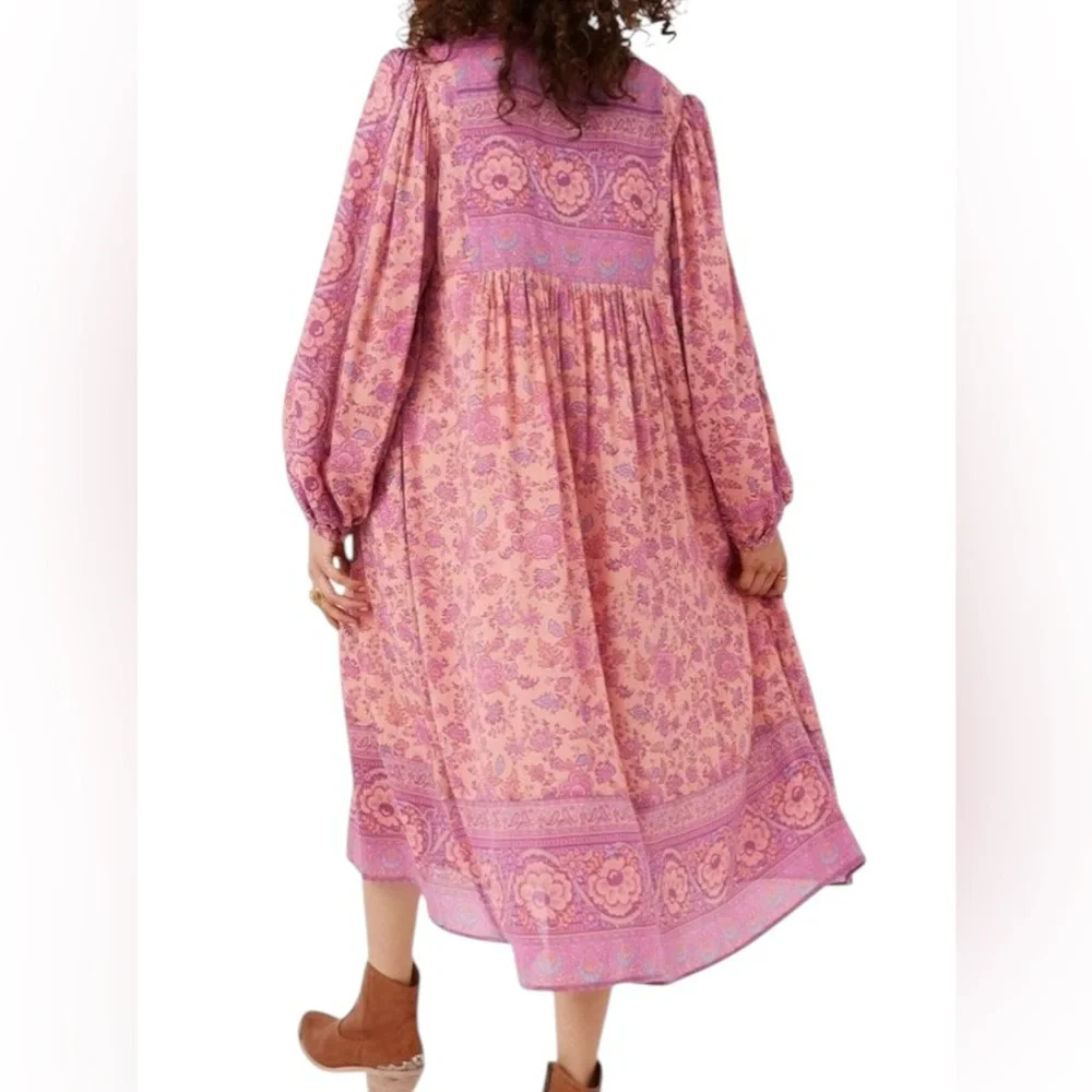 Spell & the Gypsy Folk Song Cotton Blend Blockprint Long Sleeve Tie Split Neck